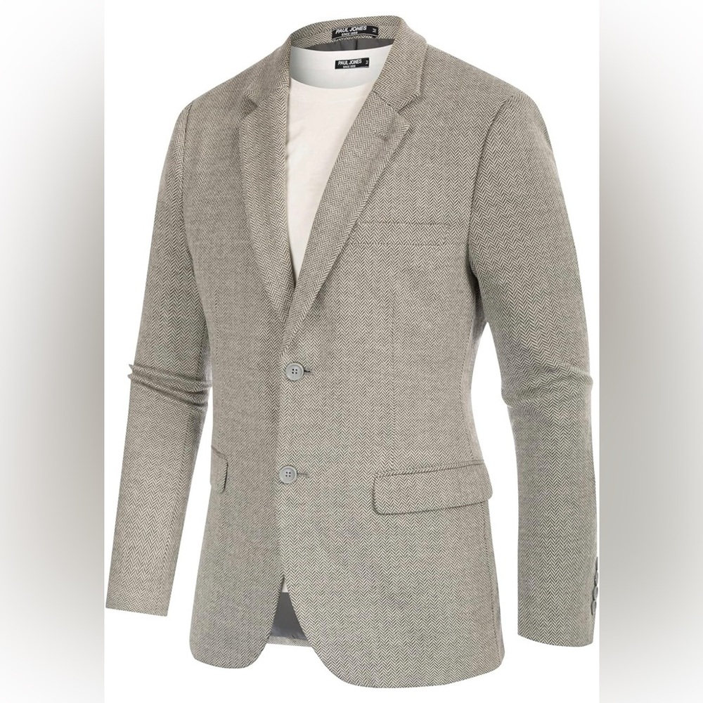Paul Jones Men's Herringbone Blazer Jacket Lightweight Casual Knit Sport Coat